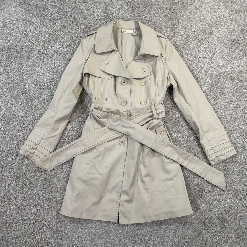 DKNY Jeans‎ Trench Coat XL Beige Double Breasted Belted Lightweight Jacket Coat
